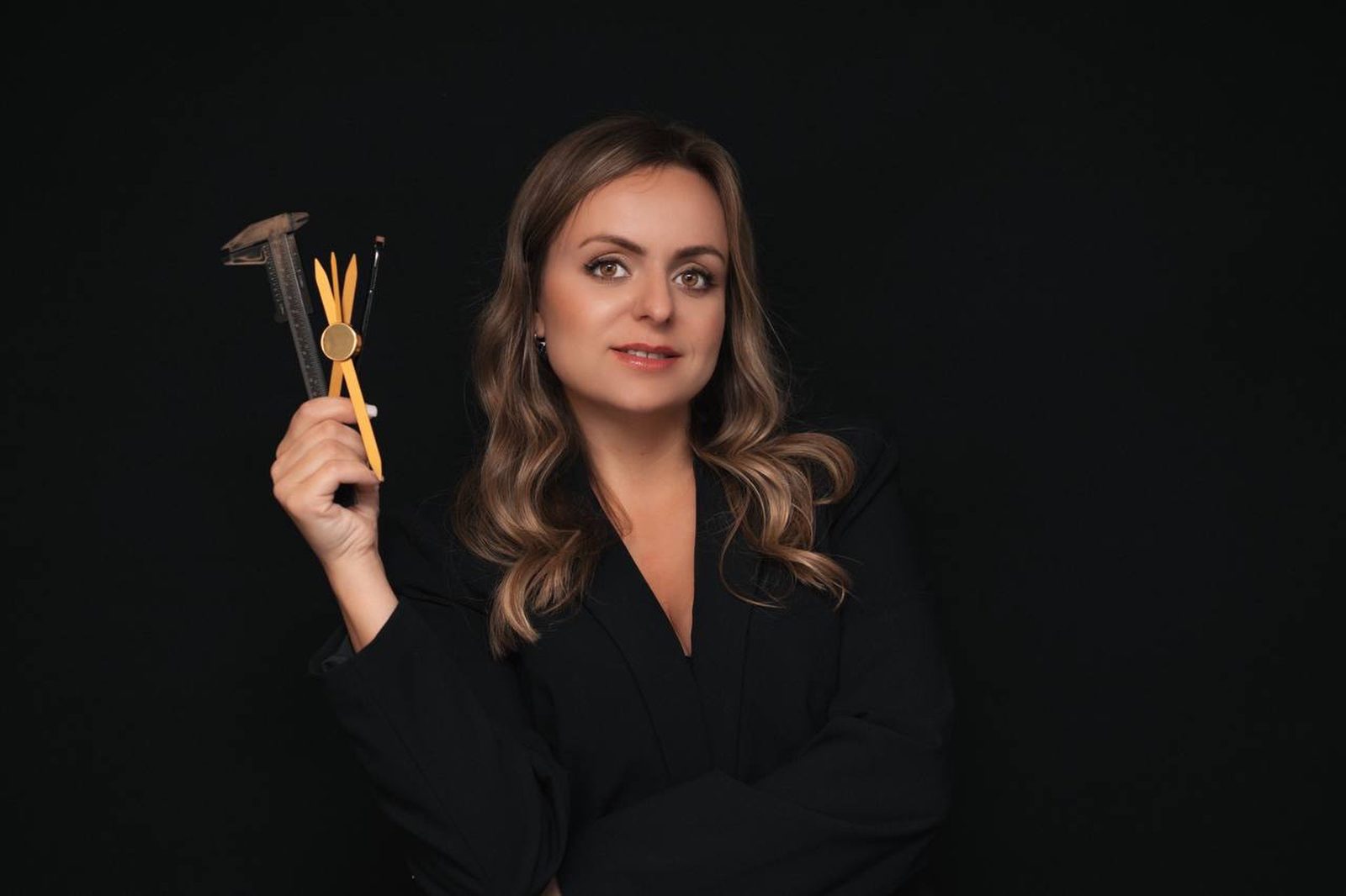 Permanent makeup artist portrait with her tools