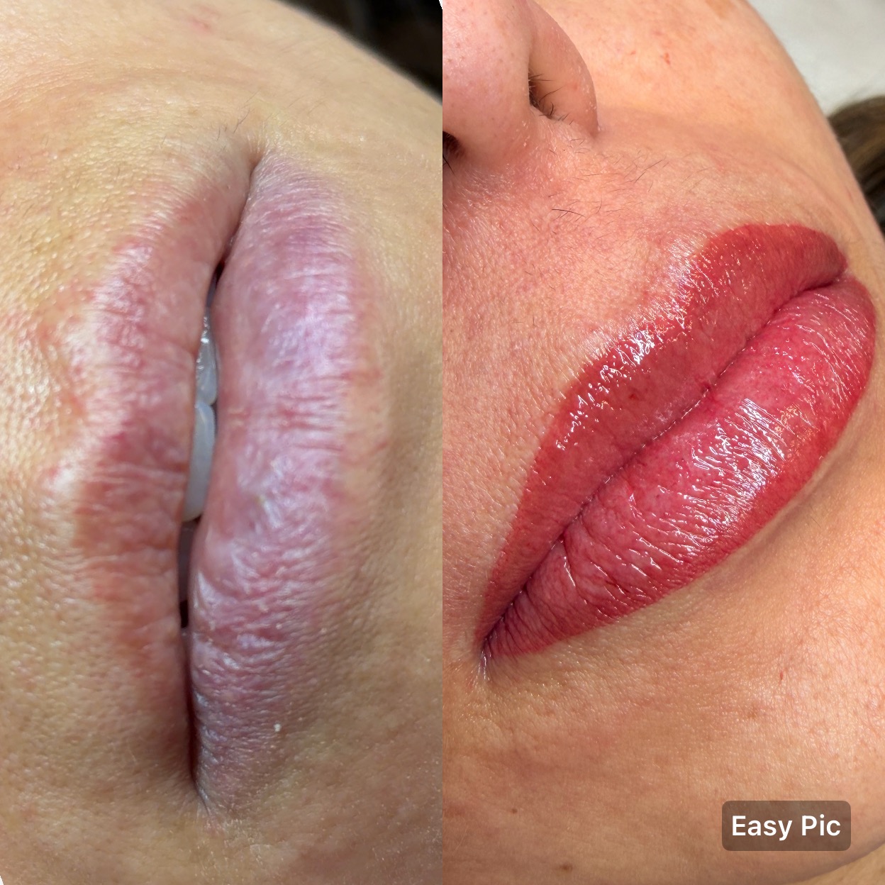 Lip blush — before and after, natural tint and definition